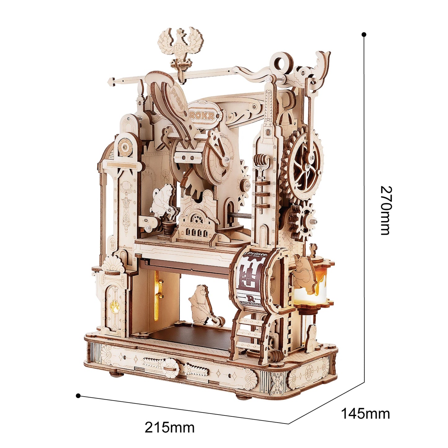 Robotime rokr 3D Wooden Puzzle Model Kits Classic Printing Press Mechanical Gears for Adults
