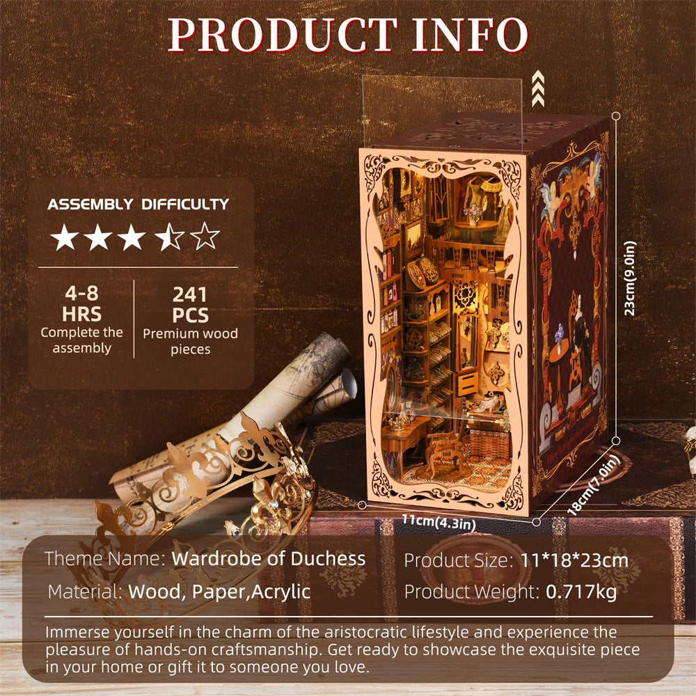 Book Nook Kit The Duchess Wardrobe High Quality Wooden Puzzle Doll House Miniature DIY Assembly Model Kit Production Toys Gifts