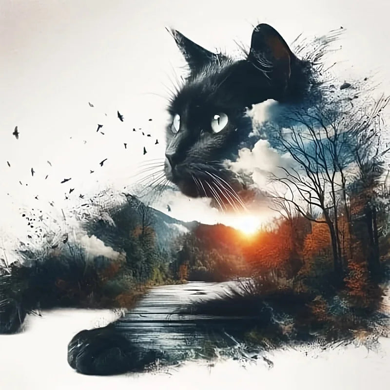 Full Embroidery Eco-cotton Thread 11CT Printed Cat Cross Stitch Kit Art 40x40cm