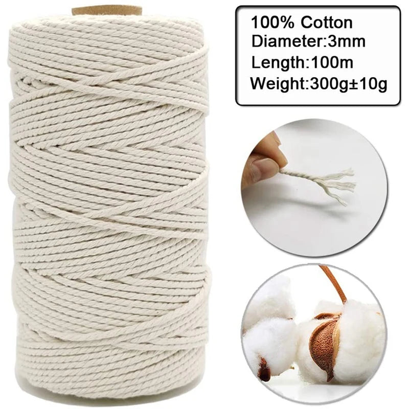 1Set Macrame Cord Cotton Rope With Wood Ring Wooden Beads For DIY Wall Hanging
