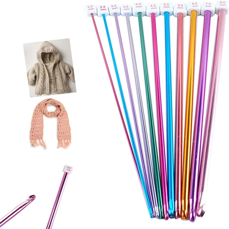 11Pcs/pack Colorful Iron 27cm Crochet Hooks Tunisian Afghan Knitting Needles Set Household Handmade Knitting Crochet Tool