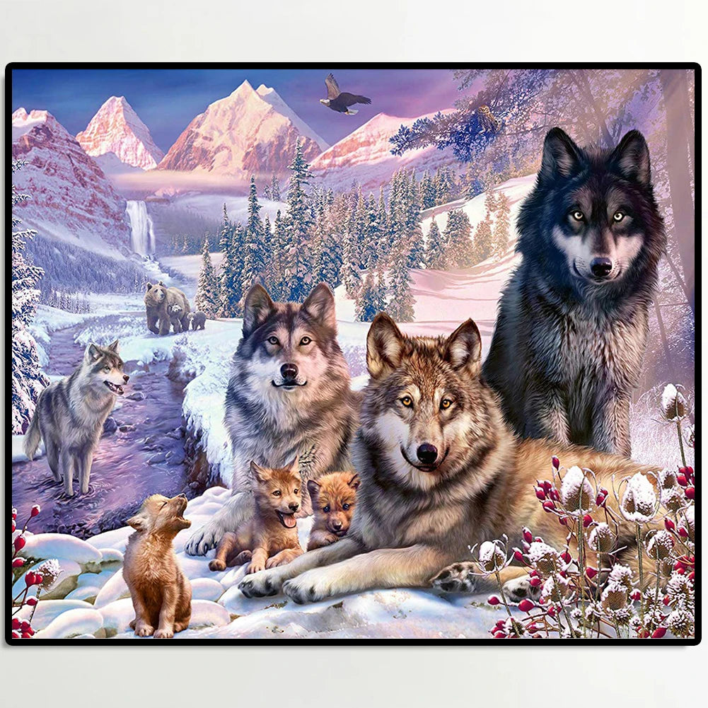DIY 5D Mosaic Wolf Diamond Picture Full Drill Round Rhinestone Painting Kit Gift