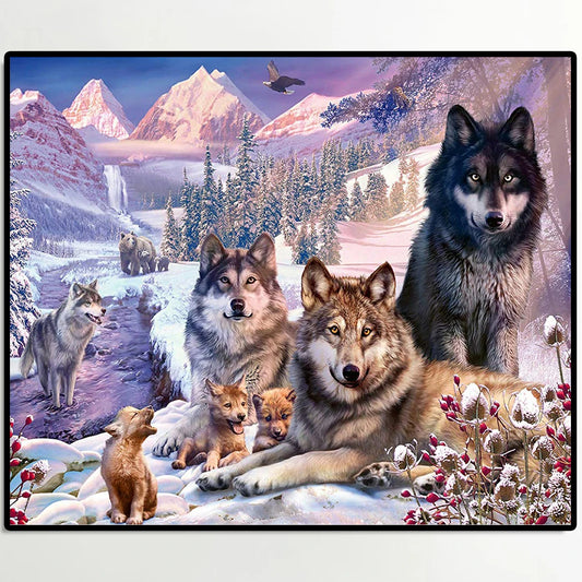 DIY 5D Mosaic Wolf Diamond Picture Full Drill Round Rhinestone Painting Kit Gift