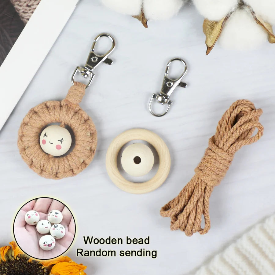 Handmade Knitting Smiley keychain Macrame Kit With Tutorial For Beginner Hand DIY Smiley key Chain Cell Phone Lanyard Pendant