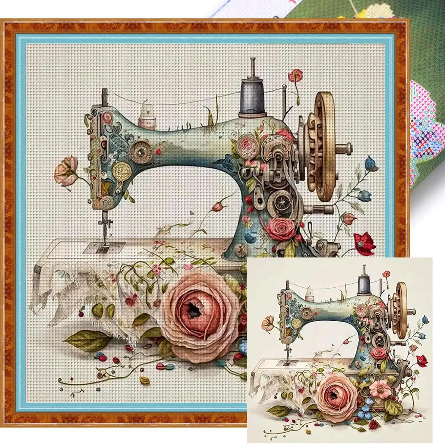 Sewing Machine Printed Cross Stitch Kit DIY 14CT Thread Art Needlework Decor