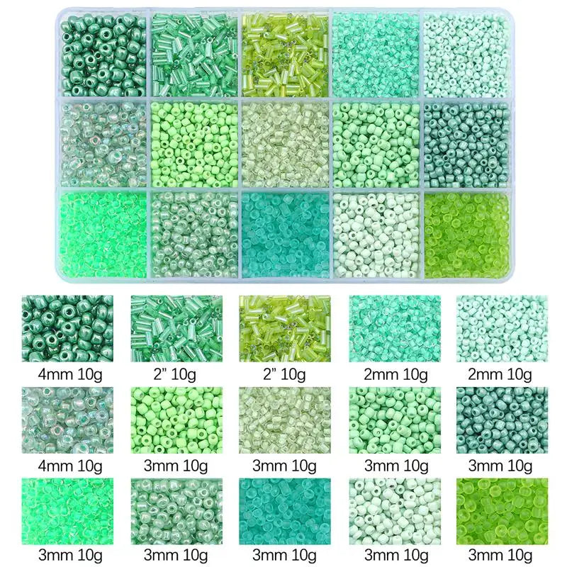 15 Colors Glass Beads Set for Bracelet Making Spacer Loose Beads with Storage Box Tube Beads Kit for DIY Craft Necklace Charms