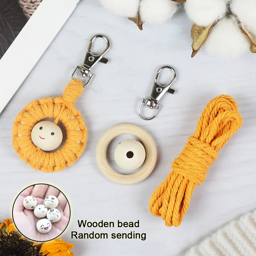 Handmade Knitting Smiley keychain Macrame Kit With Tutorial For Beginner Hand DIY Smiley key Chain Cell Phone Lanyard Pendant