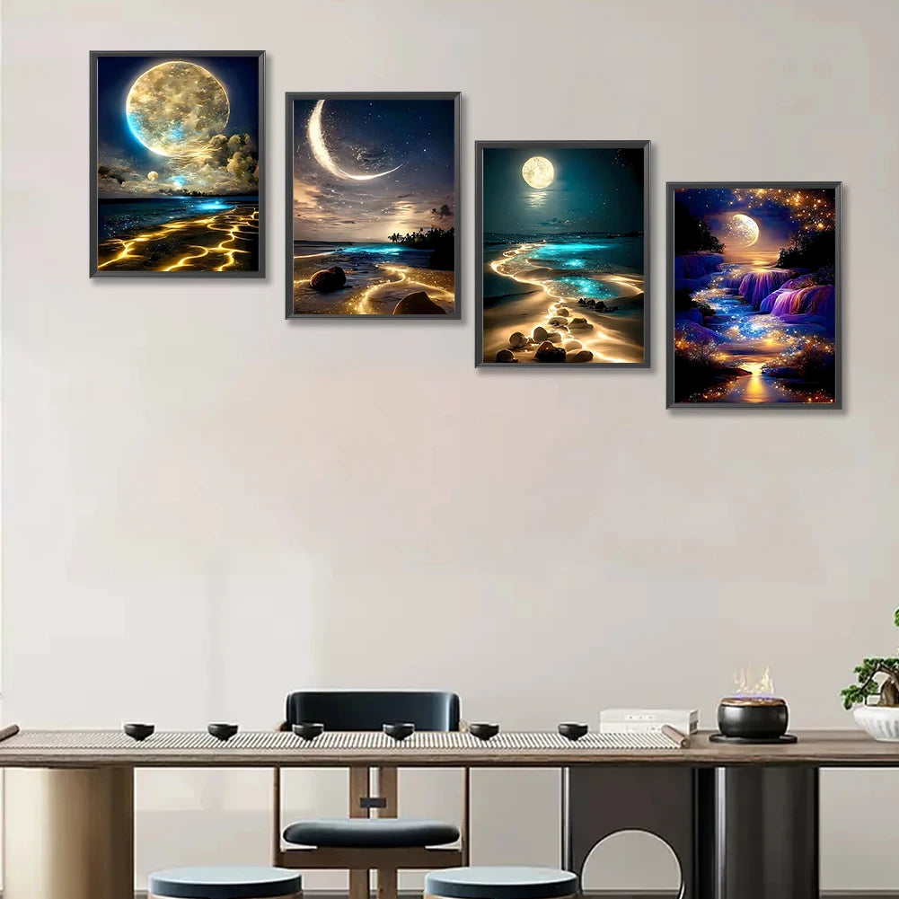 4pcs Moonlight 5D DIY Full Drill Round Diamond Painting Kit Home Decor 30x40cm