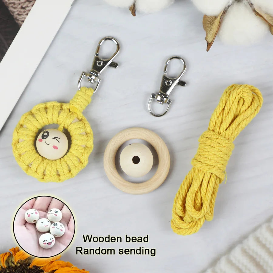 Handmade Knitting Smiley keychain Macrame Kit With Tutorial For Beginner Hand DIY Smiley key Chain Cell Phone Lanyard Pendant