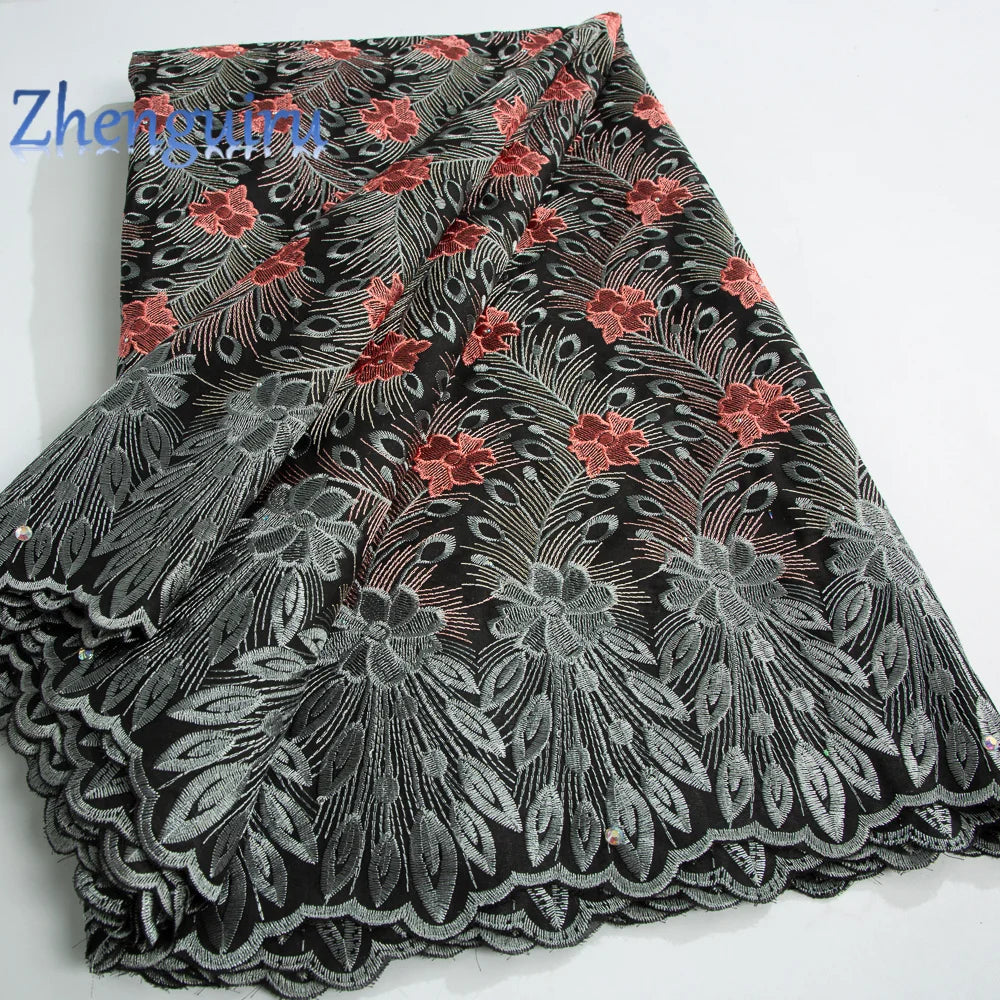 African Lace Fabric 2025 Swiss Voile Cotton Lace Elegant Nigerian Embroidered Cotton Lace Fabric 5 Yards for Women Sew A4016