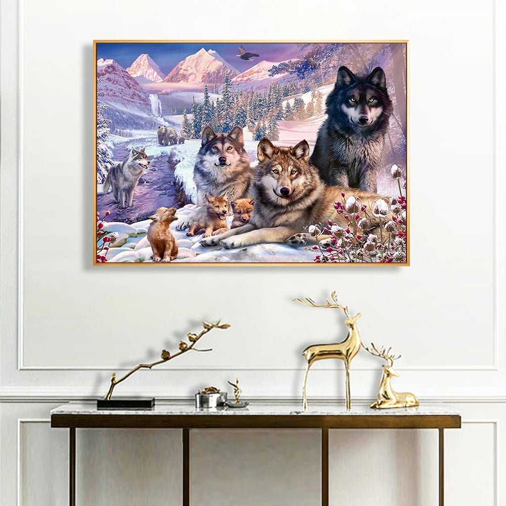 DIY 5D Mosaic Wolf Diamond Picture Full Drill Round Rhinestone Painting Kit Gift