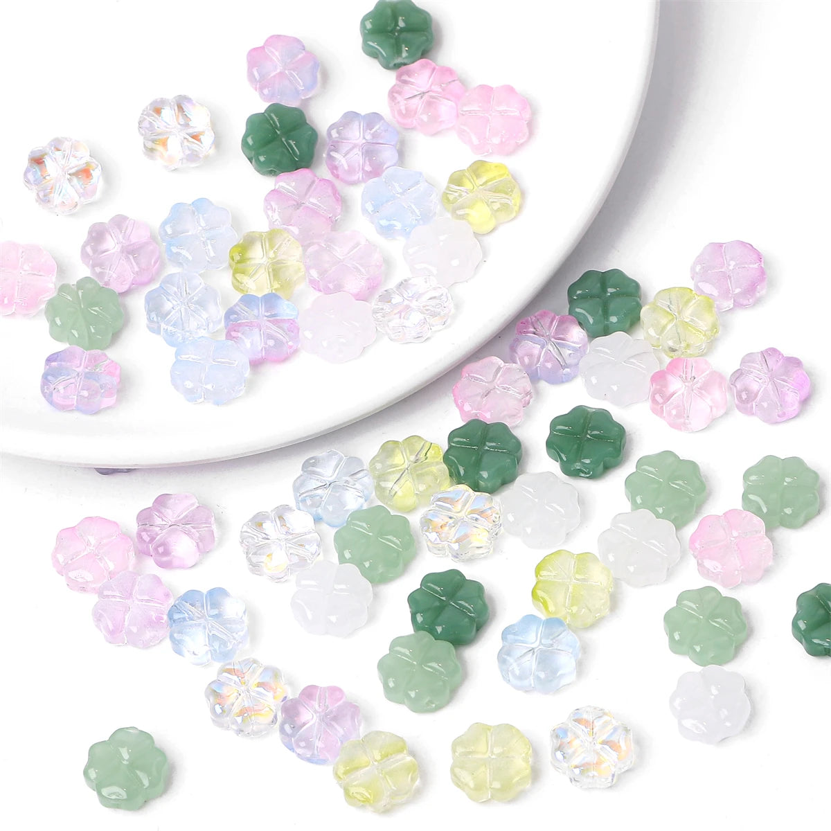 About20Pcs Glass Four Leaf Flower Beads Scattered Beads Handmade DIY Making Couple Bracelets, Necklaces, Earrings, Jewelry Acces