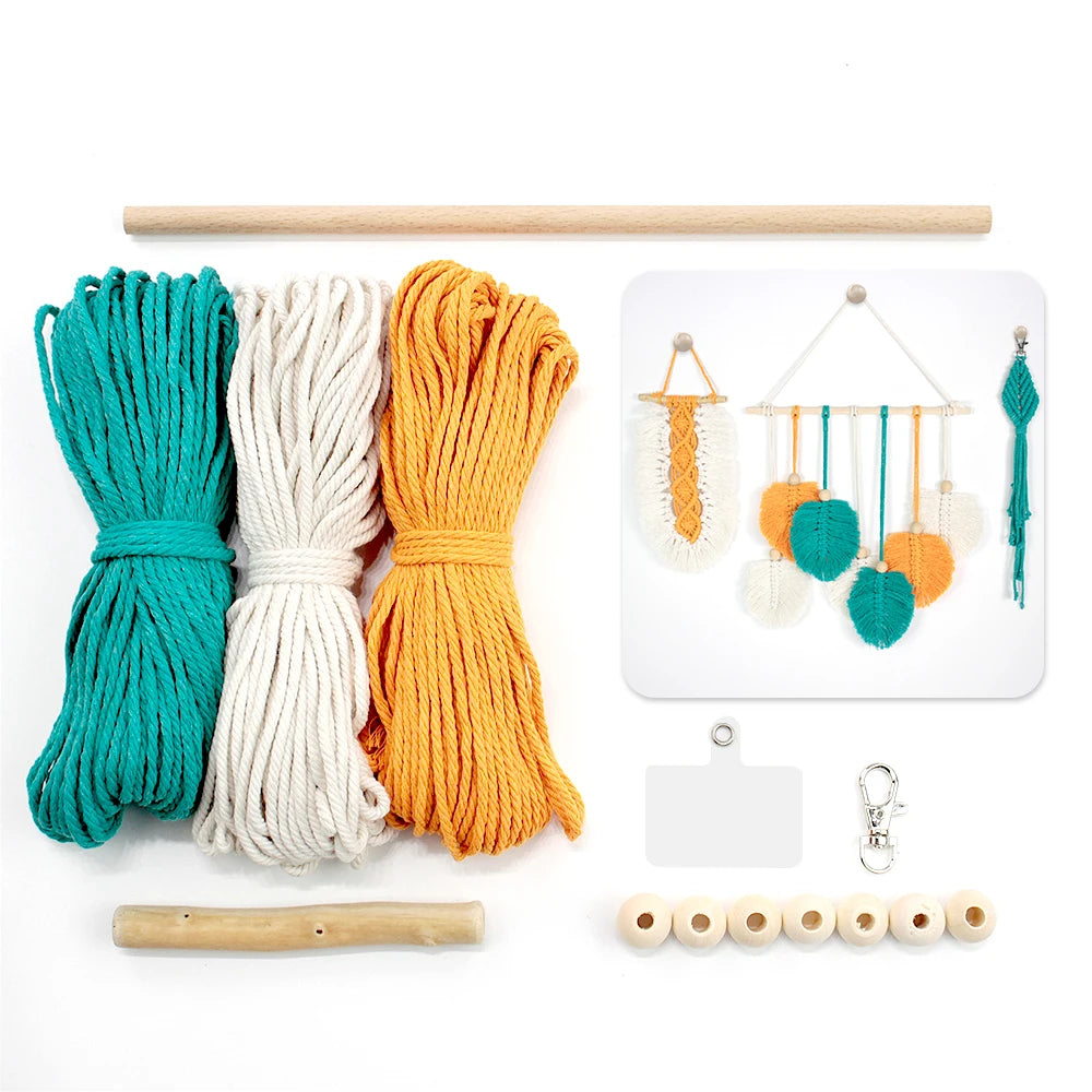 Leaf Tapestry Keychain Macrame Kit with Tutorial For Beginners Handmade DIY Key Chain Wall Hanging Knitted Kit for Home Decor