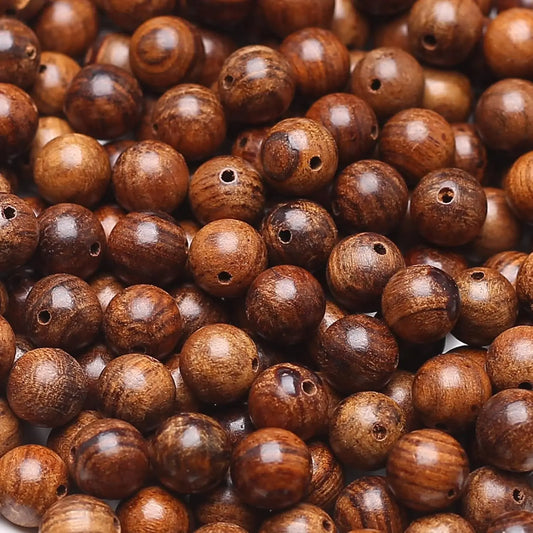 Roosewood Round Beads Coconut Brown Natural Wood Round Beads Handmade Polished Spacer Mala Pray Beads for DIY Jewellery Making (
