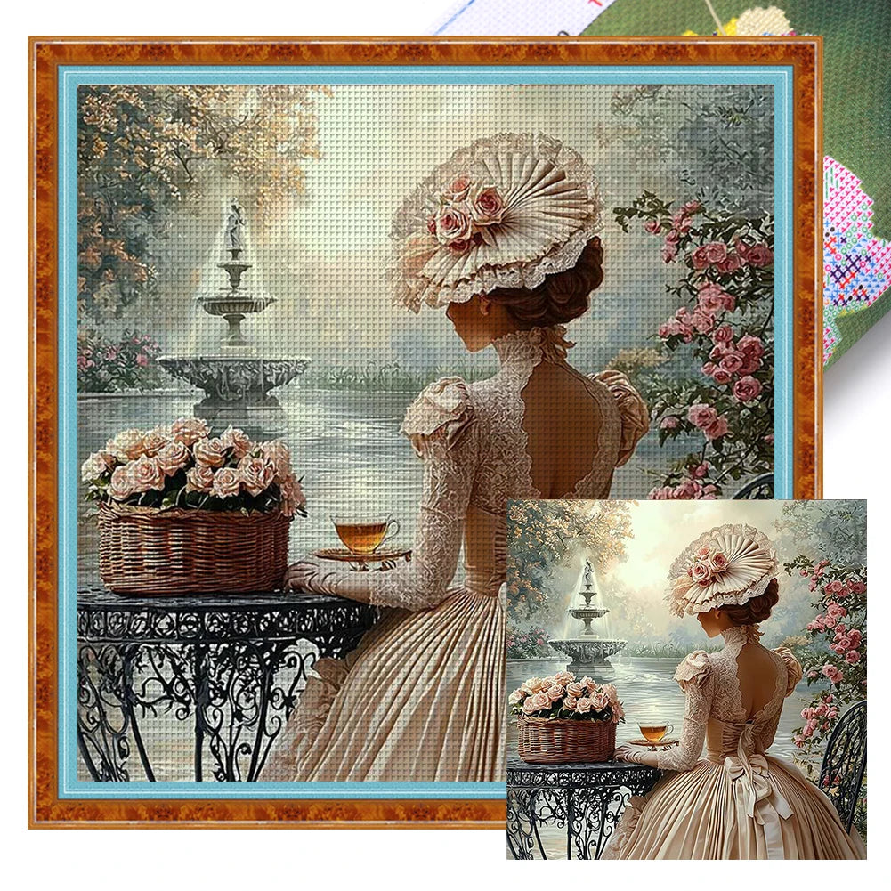 Full Embroidery Eco-cotton Thread 11CT Printed Girl Cross Stitch Kit Art 50x50cm