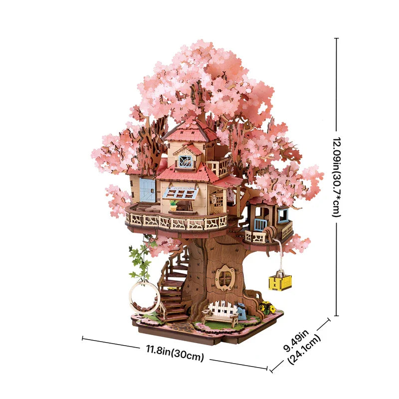 Robotime Rolife Sakura Tree House 3D Puzzles DIY Model Building Toy Wooden Craft Kits Hobby for Kids Brain Teaser Gift
