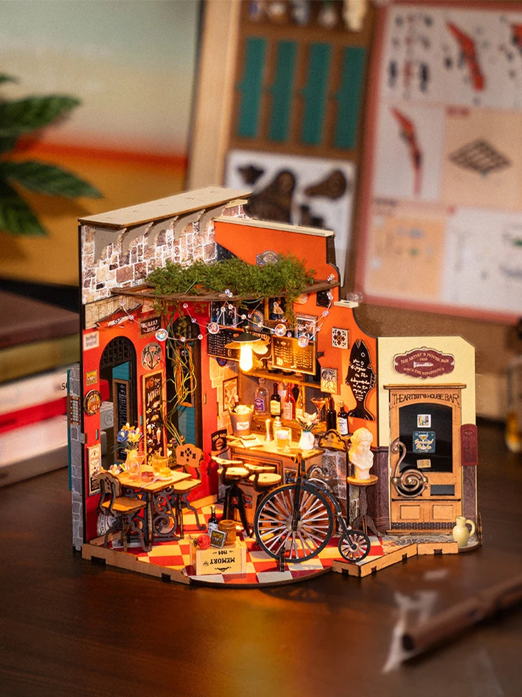 Robotime Rolife DIY Cheers Bar&Dining Doll House with Furniture Miniature Dollhouse Wooden Kits Toy For Kids Adults(DG173)