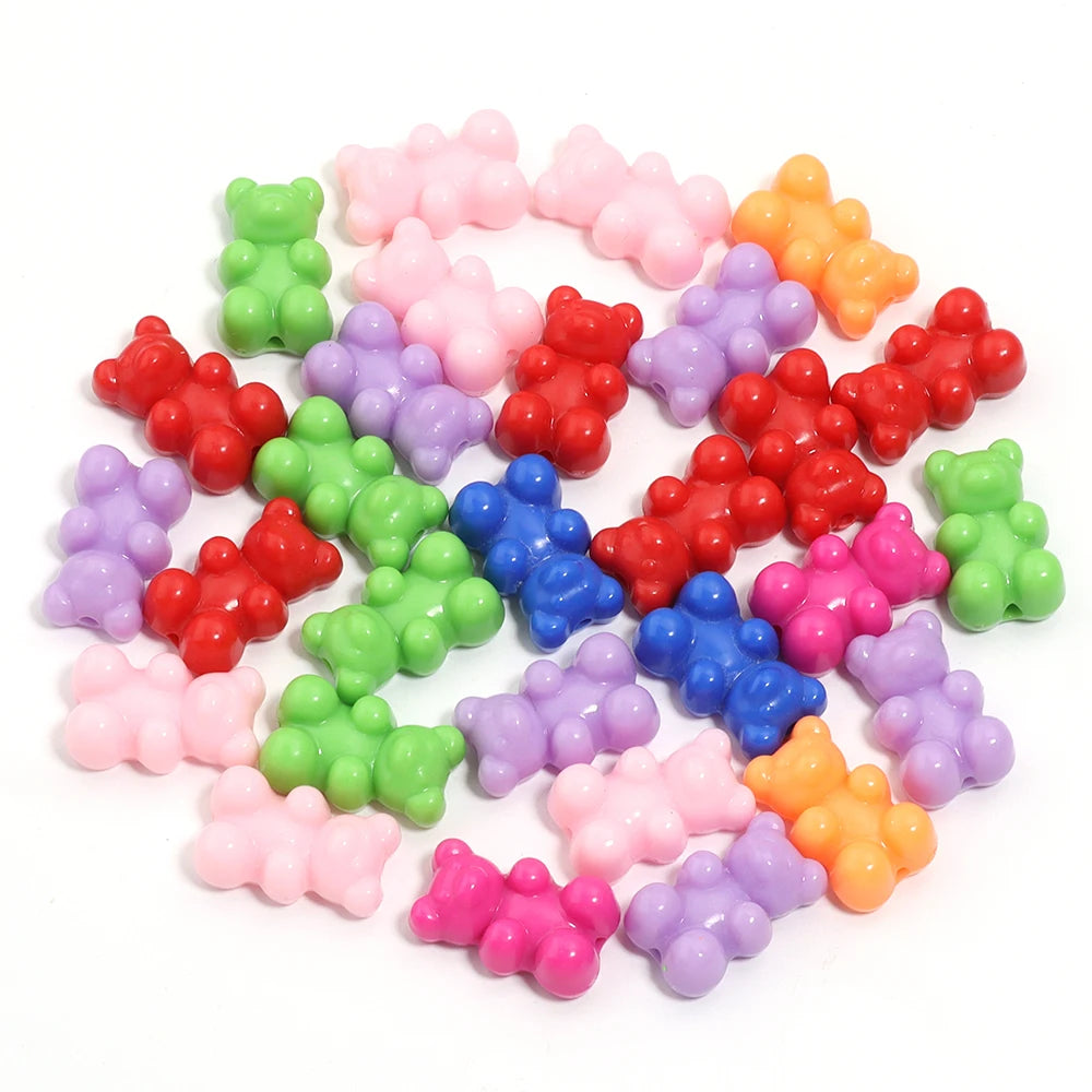 30Pcs Bear Acrylic Beads Mixed Color Cute Gummy Teddy Bear Loose Beads for DIY Jewelry Necklace Bracelet Hair Ties Accessories