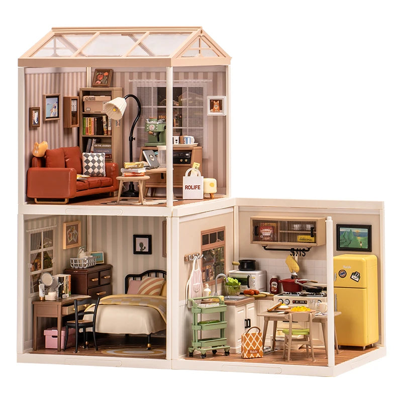 Robotime Rolife Plastic Toys 3D Puzzle Puzzle Super Store Cozy Living Lounge Plastic DIY Miniature House Kit Building Blocks