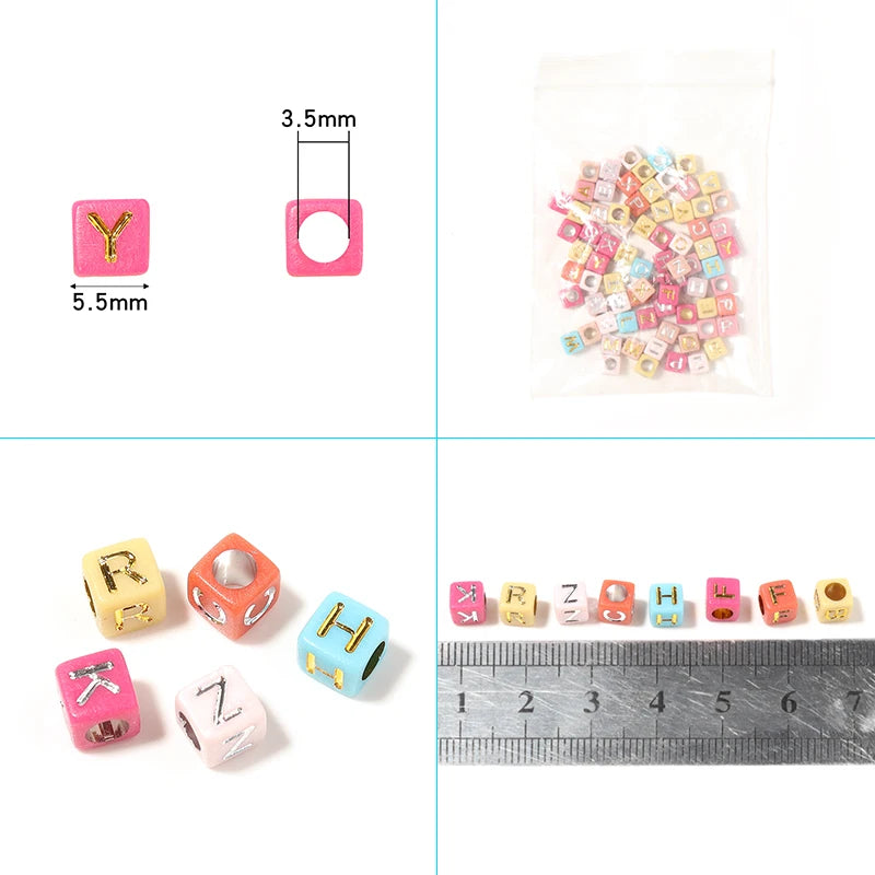 100Pcs/Lot Trendy  Acrylic Square Alphabet Beads Large Hole Letter Loose Spacer Bead Jewelry Handmade Bracelet Making Supplies