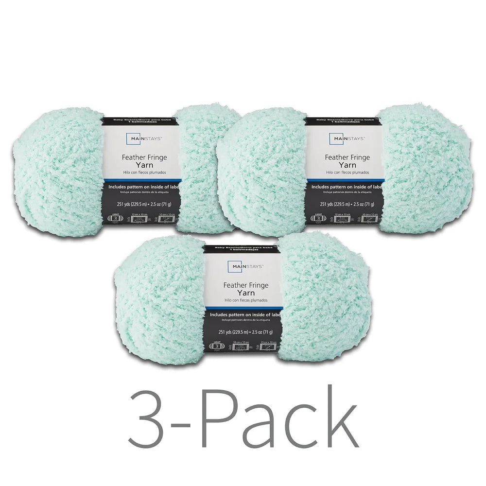 Feather Fringe Yarn Opaline Green 251yd 100% Polyester Lightweight Knitting Yarn Pack of 3 Blankets Scarves Hats Sweaters