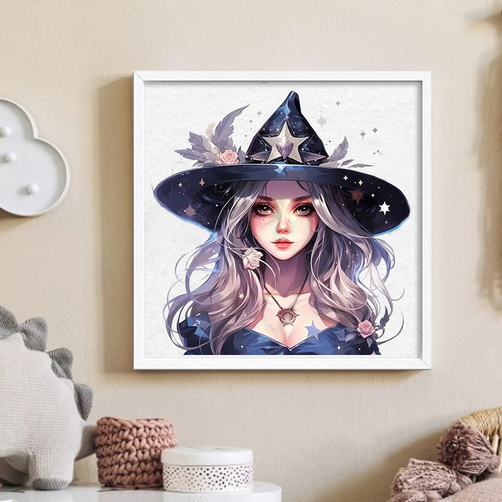 Full Embroidery Cotton Thread 11CT Printed Halloween Witch Cross Stitch 60x60cm
