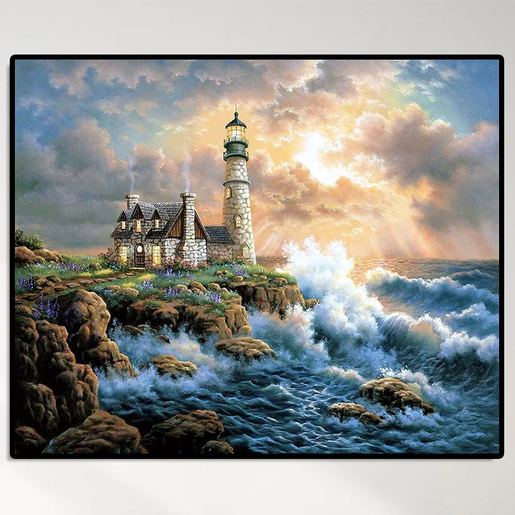 Beach Lighthouse 5D DIY Full Drill Diamond Painting Picture Rhinestone Mosaic
