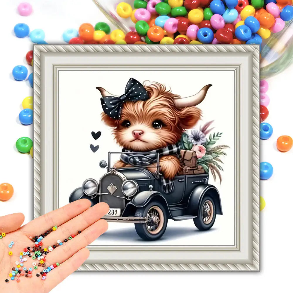 DIY Beads Embroidery Sets Cattle Car 11CT Cross Stitch Kit Cartoon Animal Pattern Artwork Sewing Supplies Home Decoration Gift