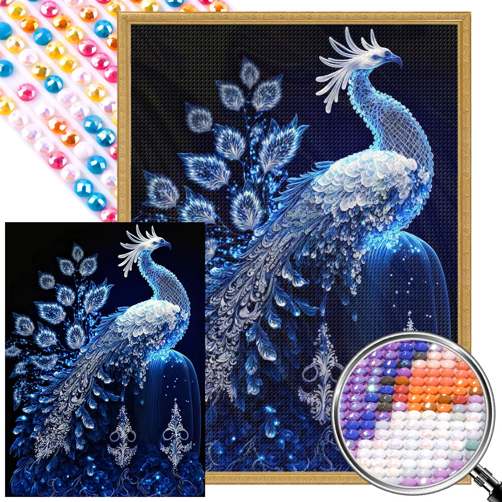 5D DIY Full Round Drill Partial AB Diamond Painting Blue Crystal Peacock 45x60cm