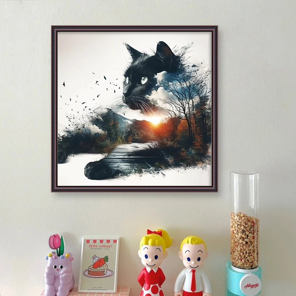 Full Embroidery Eco-cotton Thread 11CT Printed Cat Cross Stitch Kit Art 40x40cm