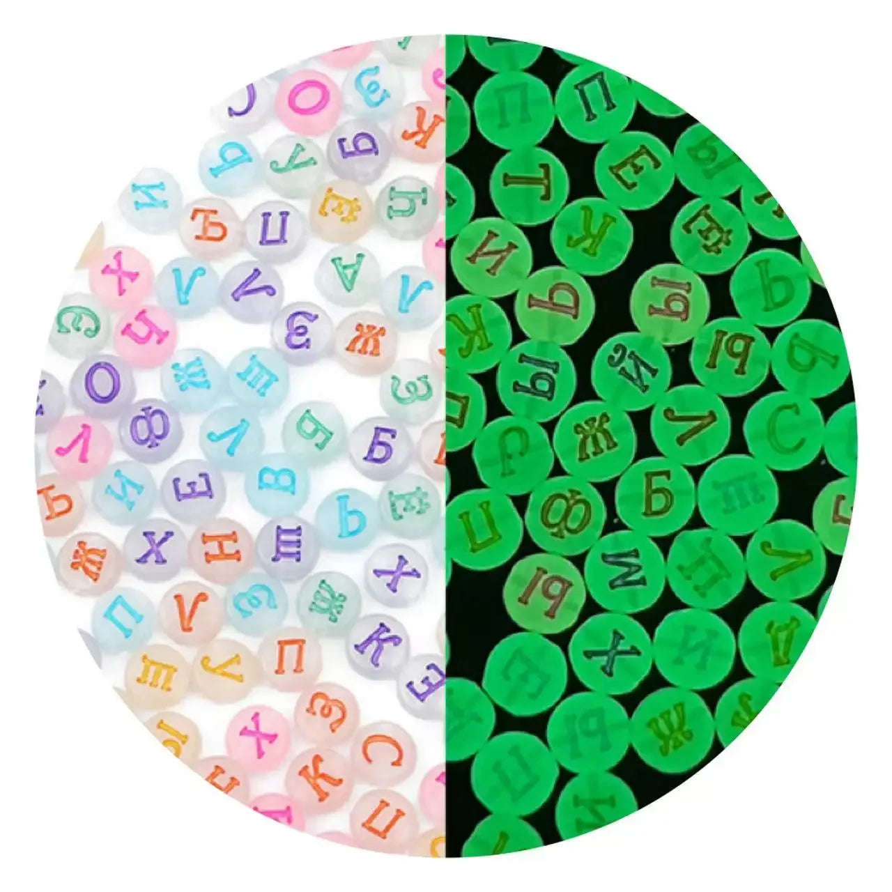 100/200/300/500pcs Acrylic Luminous Beads Round Heart Flower Square Alphabet Beads For Jewelry Making Diy Bracelet Accessorie