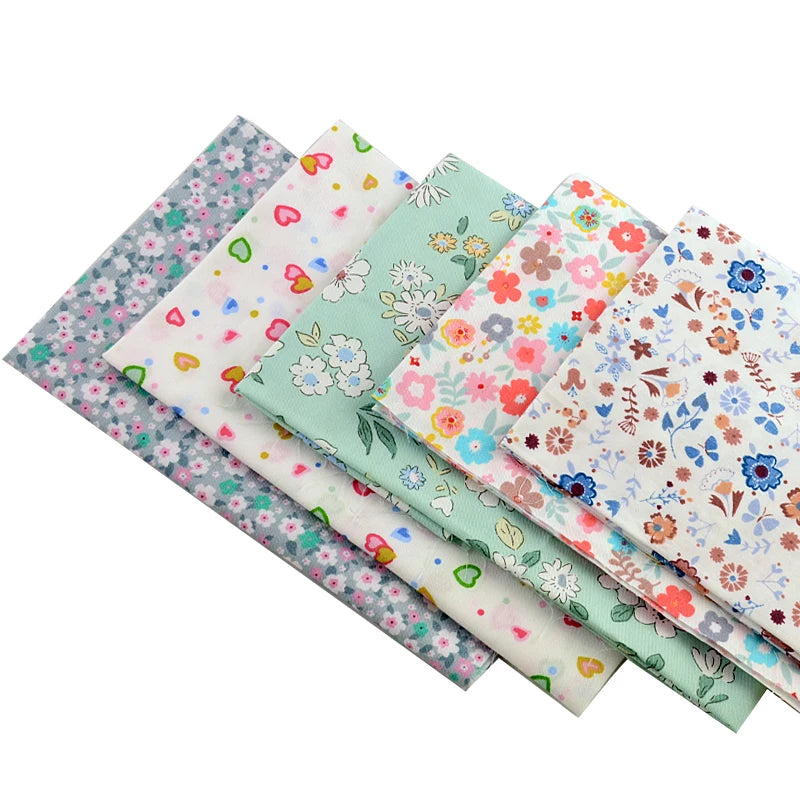 Teramila 5 PCS/Pack Cotton Fabirc Flower Printed Cloth For Hair Bows Sewing Quilt Doll Costume, Scrapbook Decoration Accessories
