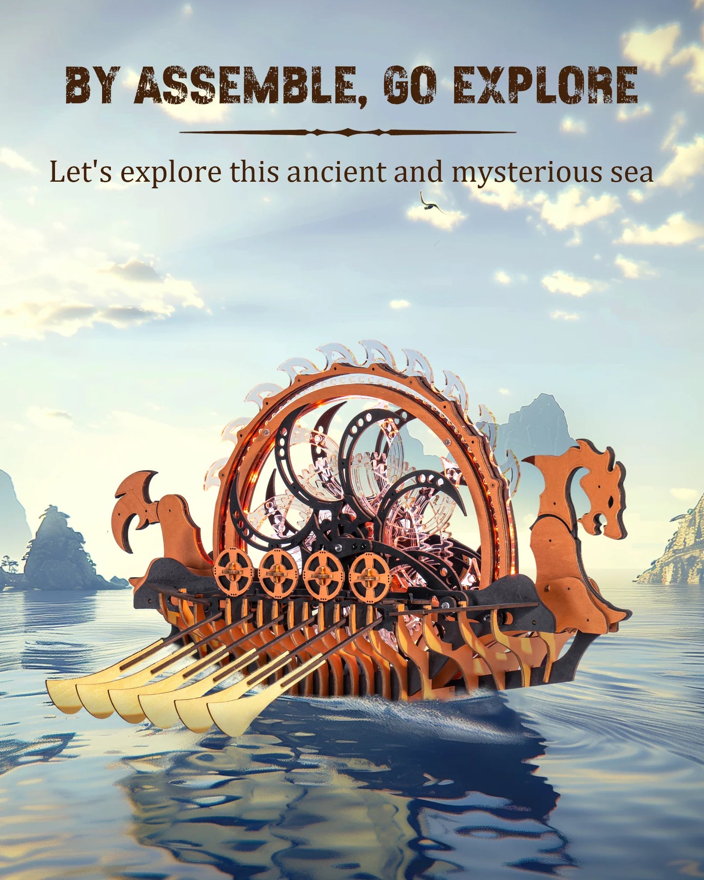 Robotime Rokr Vikingship Moveable Model for Kids Great Present Choice Eco-friendly Wood 3D Wooden Puzzle Dragon-boat Toys