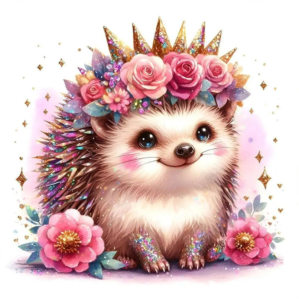 DIY Beaded Cross Stitch Set Hedgehog Animal Beads Embroidery Kit Flower 11CT Printed Canvas Sewing Crafts Home Decoration Gift