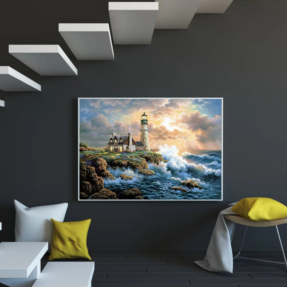 Beach Lighthouse 5D DIY Full Drill Diamond Painting Picture Rhinestone Mosaic