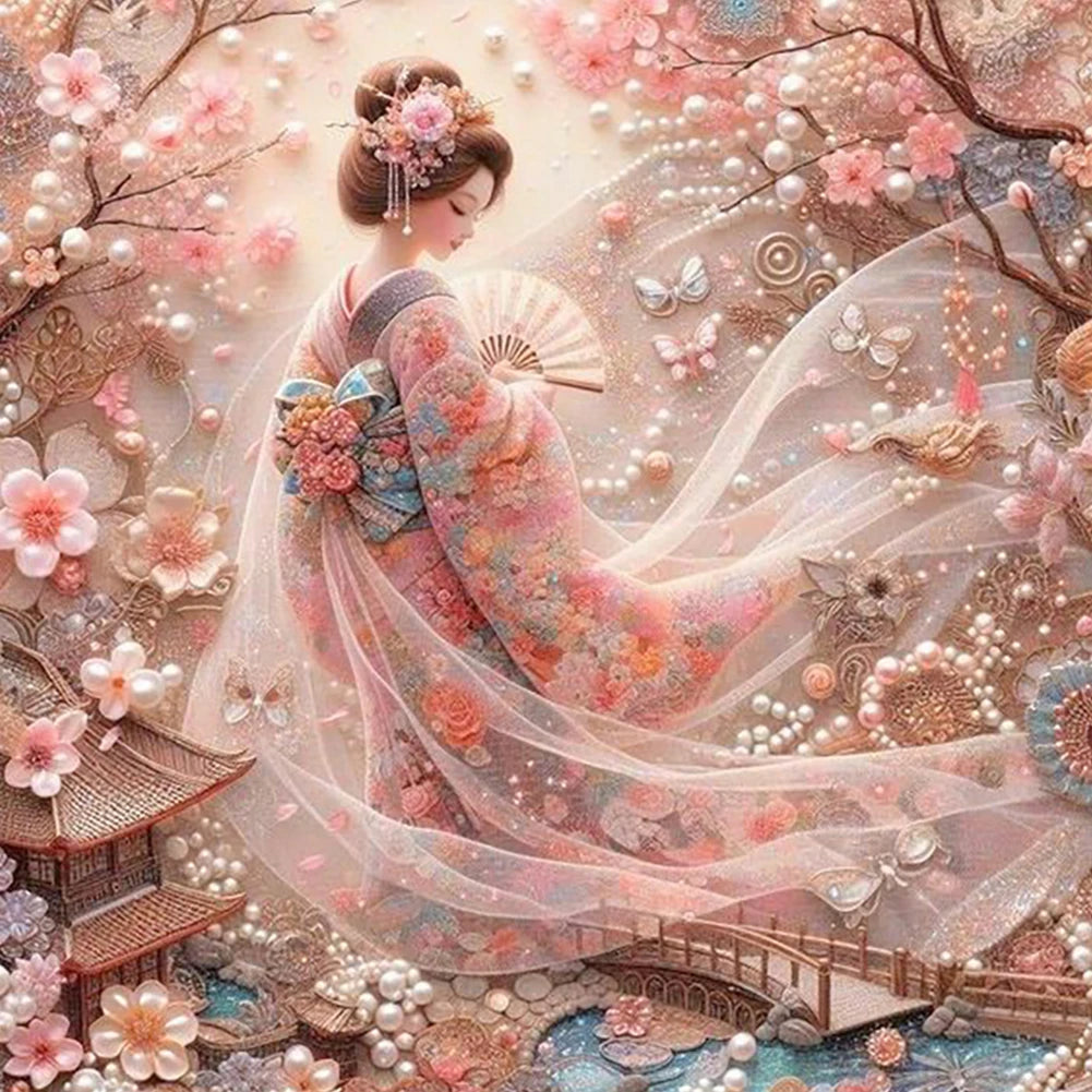 5D DIY Full Round Drill Diamond Painting Japanese Geisha Beauty Decor Art Crafts DIY Birthday Gifts Christmas Party Home Decor