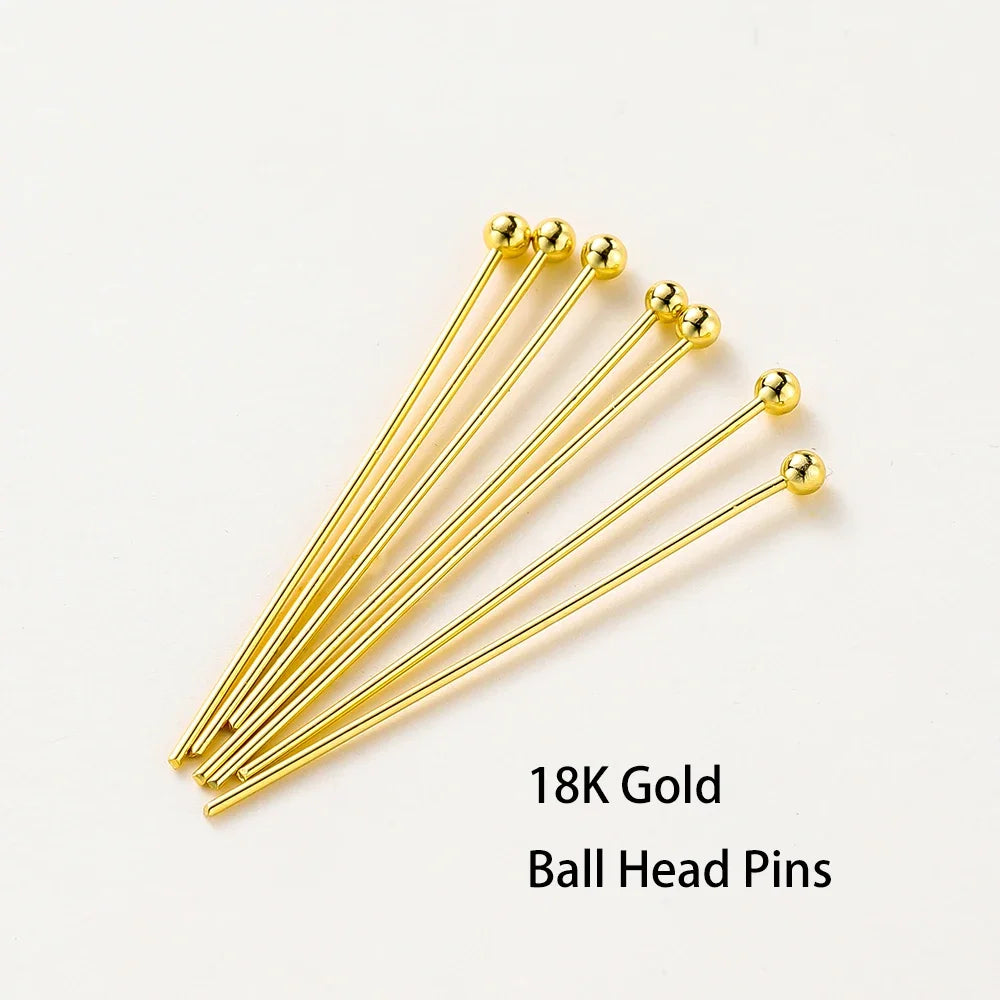 100pcs/lot 14K 18K Gold Plated 16-50mm Ball Head Pins DIY Jewelry Making Findings Brass Metal Flat Head Eye Head Pins Supplies