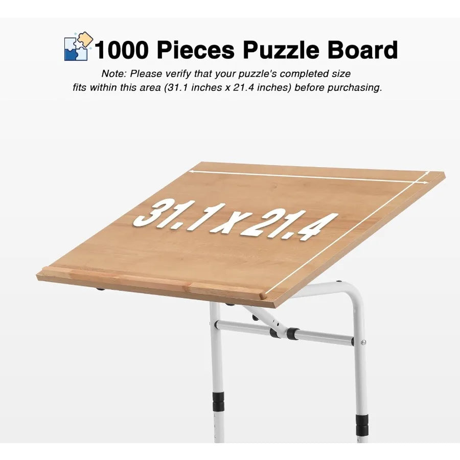 1000 Piece Tilting Jigsaw Puzzle Table with Legs 31.1''x21.4'' Angle and Height Adjustable Puzzle Board Tabletop with Wheels Pu