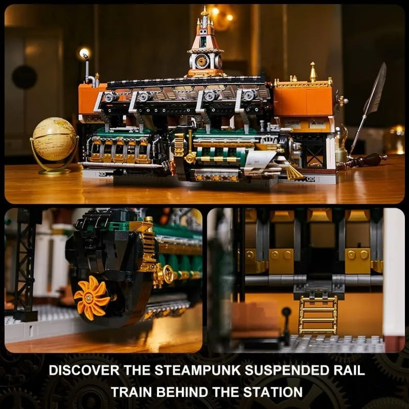 2788PCS MOC Steampunk Railway Station Large Building Blocks Mechanical Train Station Model Desktop Decoration DIY Toys Kids Gift