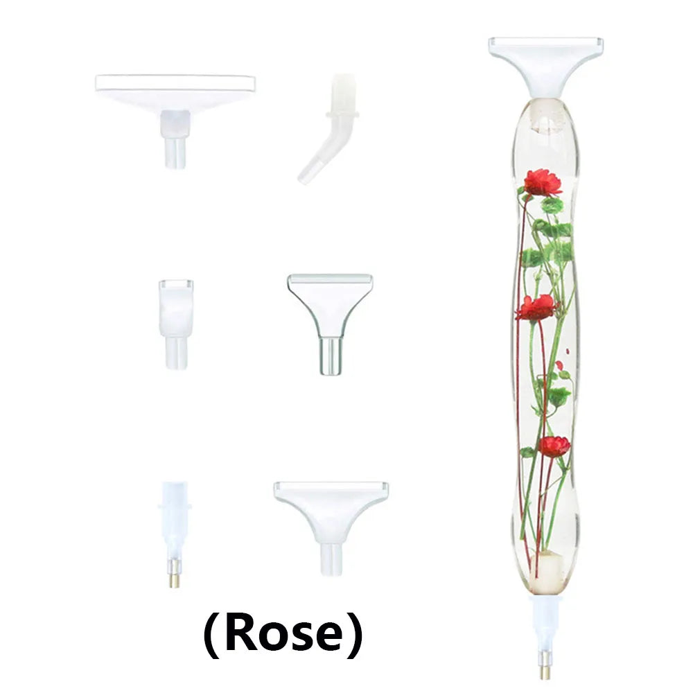 5D Resin Diamond Painting Pen With 6pcs Plastic Replacement Pen Heads Flower Point Drill Pens DIY Art Crafts Diamond Painting