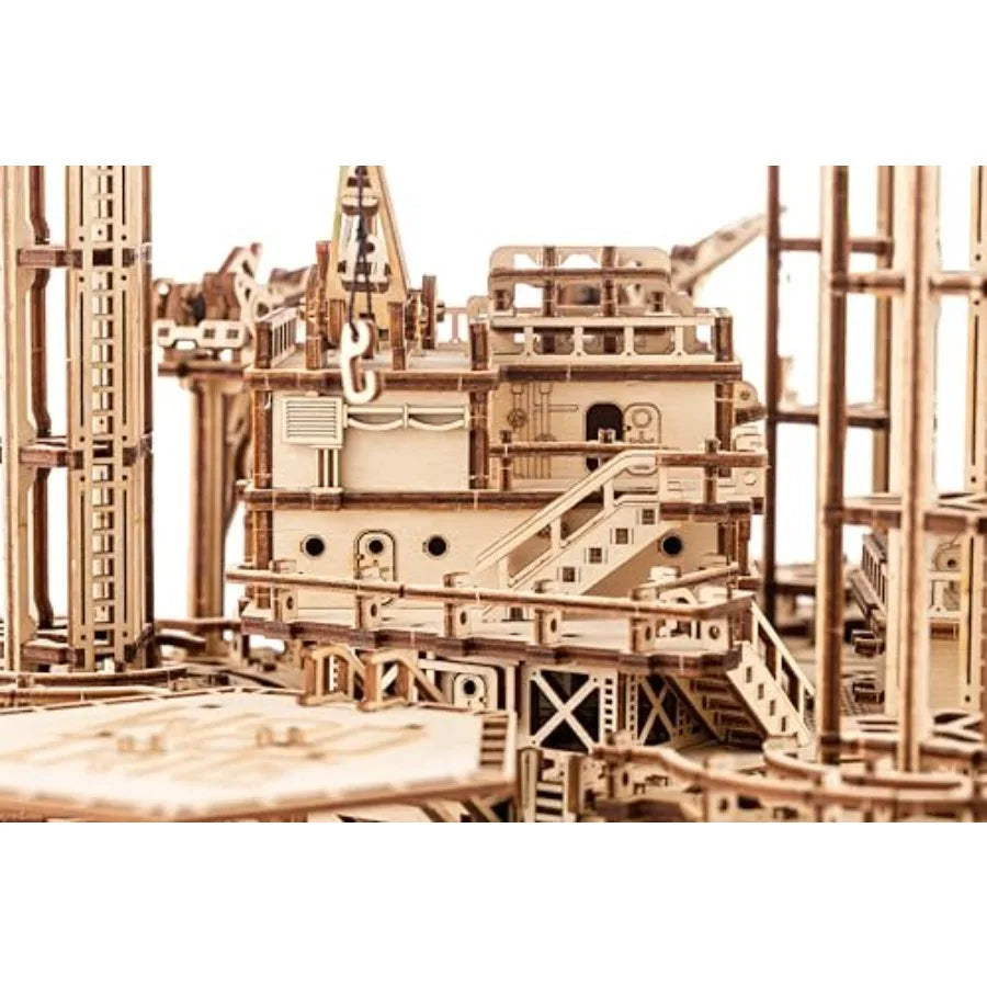 Offshore Rig Platform Wooden 3D Puzzles for Adults and Kids to Build - Interactive Movable Platform - Wooden Models Engineering