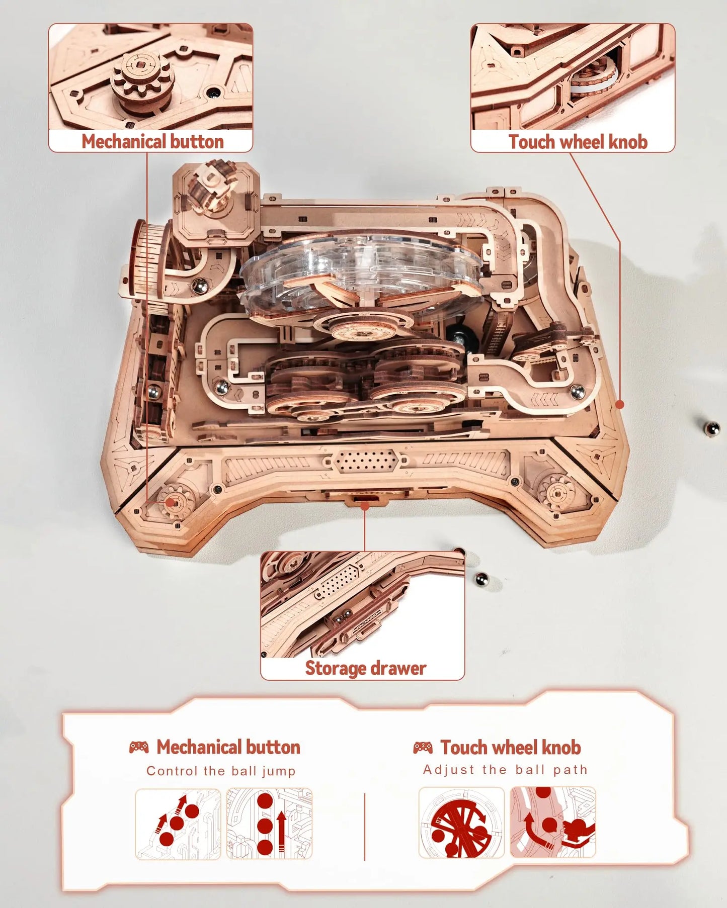 Robotime Rokr Gearball Challenge 3D Wooden Puzzle Rotating Gear Brain Teaser STEM Educational Engineering Toy for Teens Adults