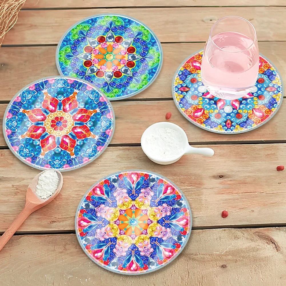6PCS Diamond Painting Art Coaster Kit Mandala Acrylic Small Monster Washable with Holder for Adults Kids Beginner Gift Supplies