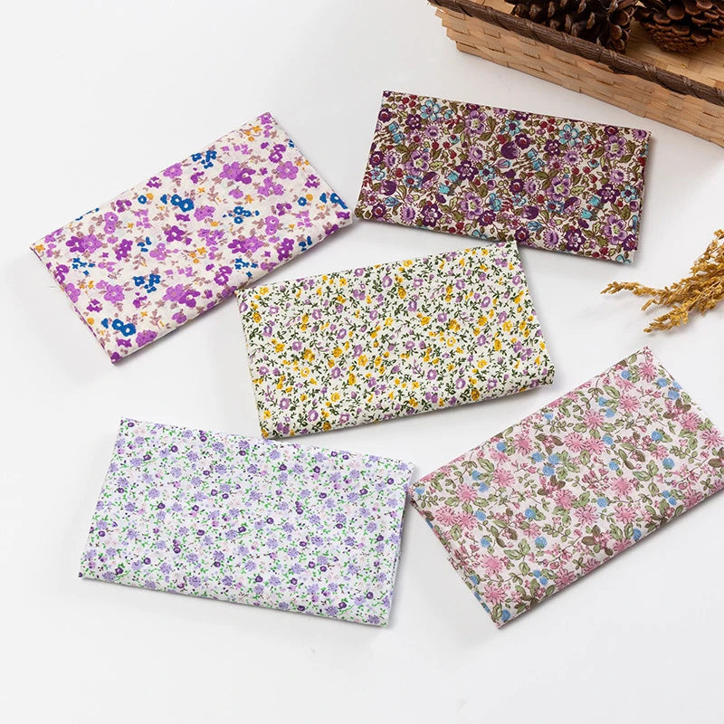 5Pcs/Set 25cmX25cm Floral Plaid Dot Stripes Print Cotton Fabric Sewing Quilting Cloth Patchwork Needlework Handmade DIY Material