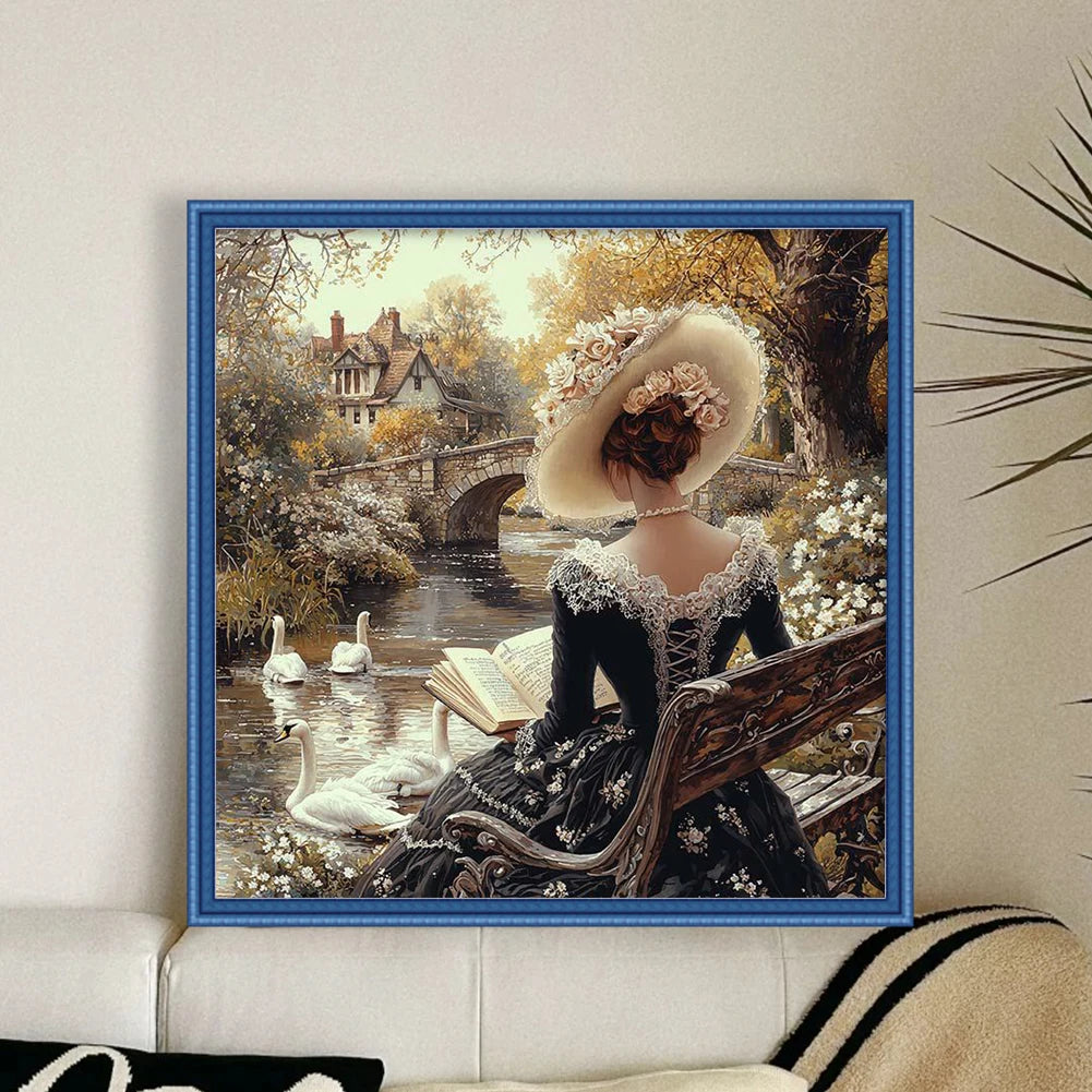Full Embroidery Eco-cotton Thread 11CT Printed Girl Cross Stitch Kit Art 50x50cm