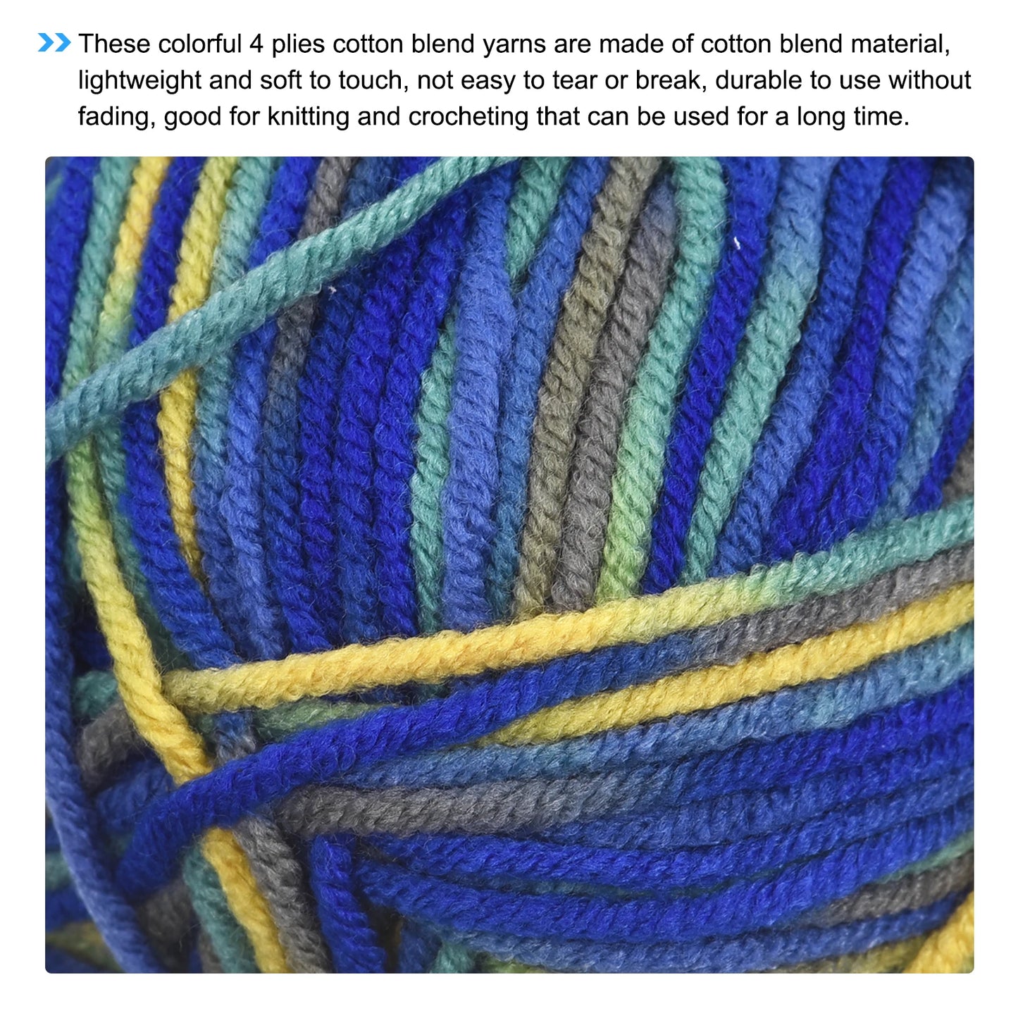 Cotton Blend Yarn, 5 Pack of 50g/1.76oz Soft Crochet Craft Yarns for Knitting and Crocheting Craft Projects, Blue-Yellow