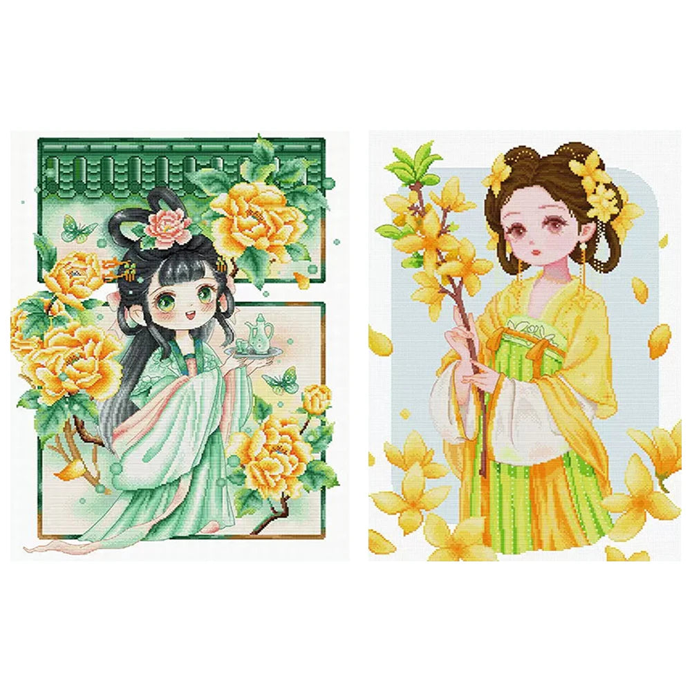 Full Embroidery cotton Thread 11CT Printed Girl Cross Stitch Kit Decor