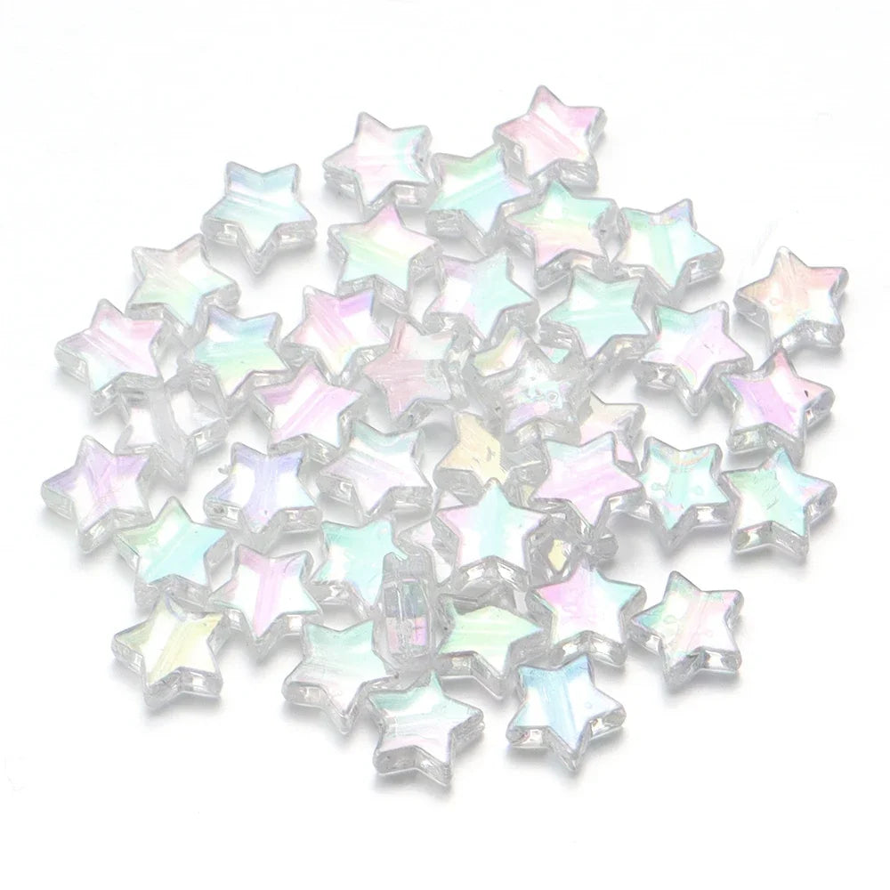 100pcs Acrylic Pentagram Beads AB Plating Loose Spacer Beads Five Pointed Star Beads For Jewelry Making DIY Bracelet Accessories