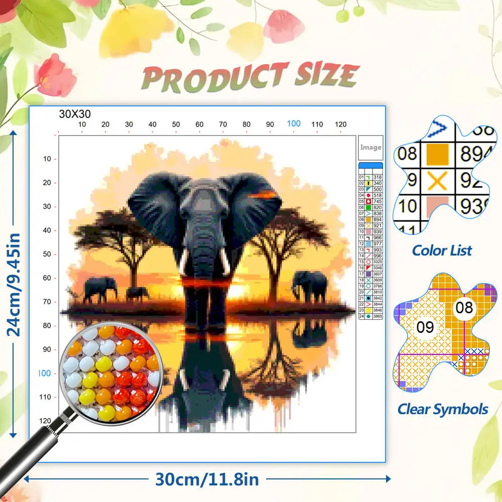 DIY Beads Embroidery Sets Elephant Animal 11CT Printed Canvas Cross Stitch Kit Tree Sunset Crafts And Art Supplies Home Decor