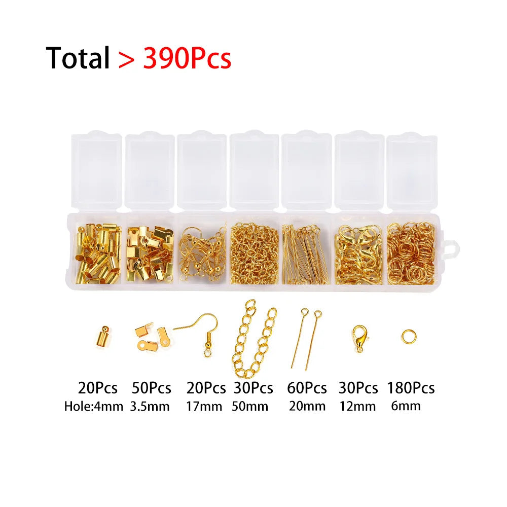 210-400pcs/Box Jewelry Making Kits Lobster Clasp Open Jump Rings End Crimps Beads Box Handmade DIY Bracelet Necklace Findings